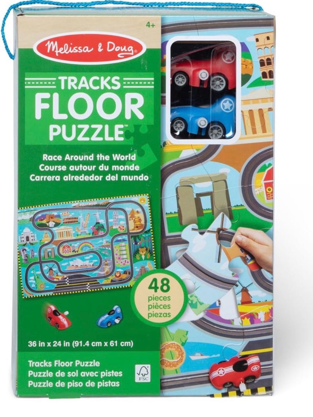 Melissa & Doug Tracks Floor Puzzle with Red and Blue Cars